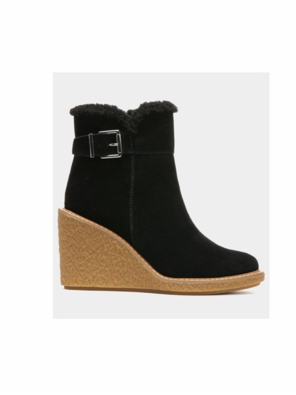 NEW Franco Sarto Women's Ulayna Suede Faux Fur Wedge Boots Black SZ-11